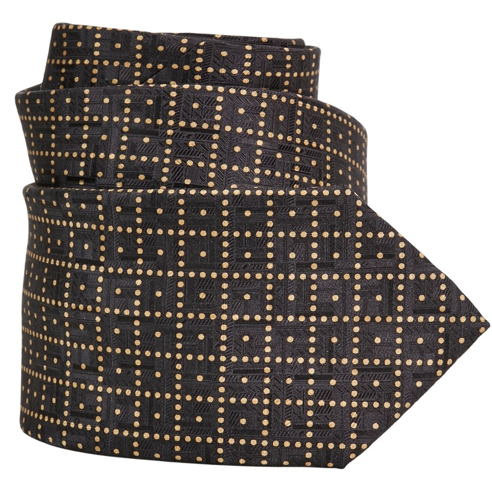 Canali Mens Silk Necktie Italy Designer‎ Luxury Brown Gold Polka Dot EUC
